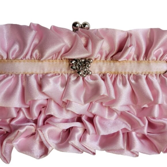Pink Satin Ruffle Evening Clutch Purse - Picture 4 of 11